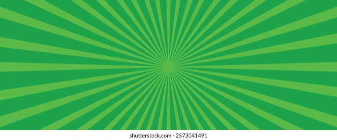 Retro vector banner wallpaper background with radial stripes. Radiant green stripes retro banner background. Retro green vector banner backdrop background. Retro green vector banner.