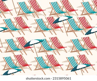 Retro Vector beach seamless pattern. Colorful Lounge chair Travel background with Striped ,Seamless pattern Vector,Design for fashion , fabric, textile, wallpaper , wrapping and all prints 