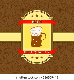 Retro vector beer label on Oktoberfest background with beer mug
