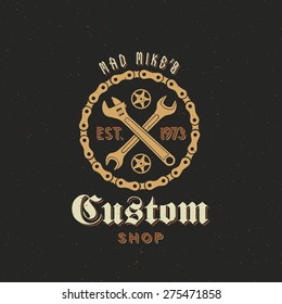 Retro Vector Bicycle Custom Shop Label or Logo Template with Shabby Texture. Good for T-shirts, Prints, Flayers, etc.