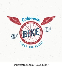Retro Vector Bicycle Tours and Rental Label or Logo Design with Shabby Texture. Good for T-shirts, Prints, Flayers, etc.