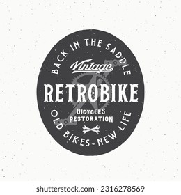 Trabajo de restauración personalizada de la motocicleta de vectores retroMostrar plantilla de logotipo de etiquetas. Pedales de bicicleta Ilustración de estilo vintage con tipografía y textura Shabby. Aislado