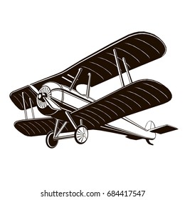 retro vector biplane 1920s, vector art, monogram, isolated, black, graphic, hand drawing vector illustration, logo, clip art
