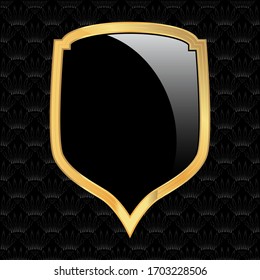 Retro vector black and gold security shield badge graphic emblem logo design - protection and safety sign, shield icon, premium quality label.