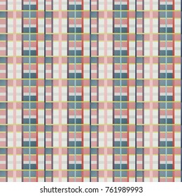 Retro vector blue, beige, white and orange plaid pattern