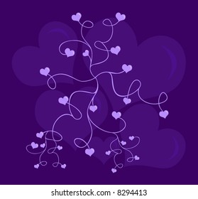 retro vector branches and swirls with hearts