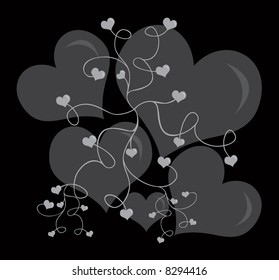 retro vector branches and swirls with hearts