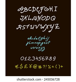 Retro vector brush script lettering font, handwritten calligraphic alphabet.