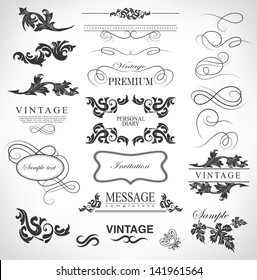 Retro vector calligraphic design elements, page decoration and labels set