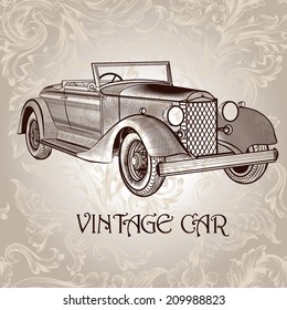 Retro vector card with old-fashioned car