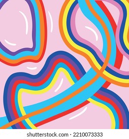 Retro vector colorful decorative background with multicolor stripes. Psychedelic party background. Retro groovy vibes 1970