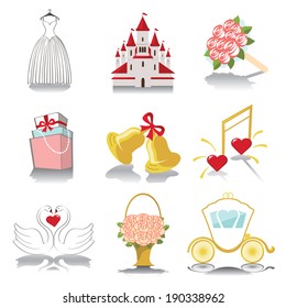 Retro Vector Design wedding  icons for Web and Mobile.Set of  wedding items in white background. Vector