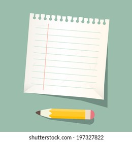 Retro Vector Empty White Paper Sheet with Pencil