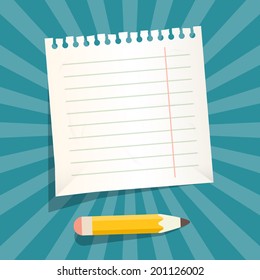 Retro Vector Empty White Paper Sheet with Pencil