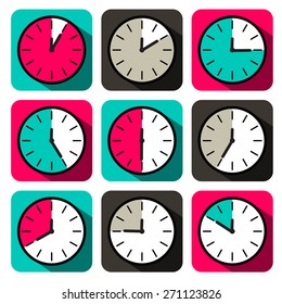 Retro Vector Flat Design Clock Set
