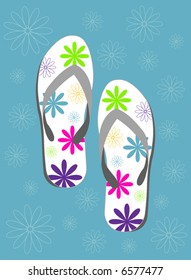 retro vector flipflops with retro flowers