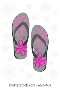 retro vector flipflops with retro flowers