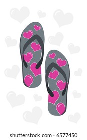 retro vector flipflops with lovely hearts