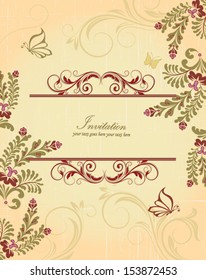 retro vector floral background with spring flowers and text
