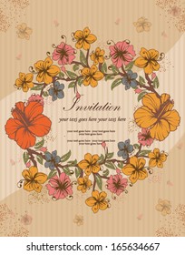 retro vector floral background with spring flowers frame