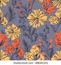 retro vector flowers pattern background