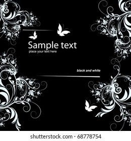 Retro vector. Foliage. Black and white.