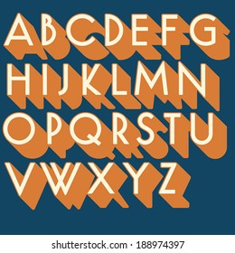 Retro vector font with long shadows. Two color letters.