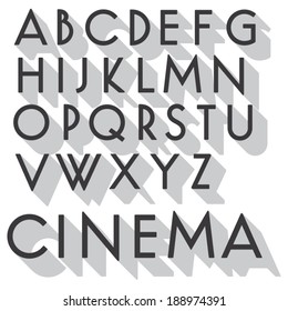 Retro vector font. Vintage letters with long shadows. Vintage movie poster type.