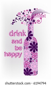 retro vector fruit juice bottle design with flowers and typography