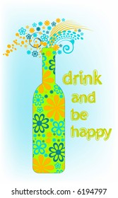 retro vector fruit juice bottle design with flowers and typography