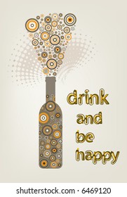 retro vector fruit juice bottle design with grunge circles and typography