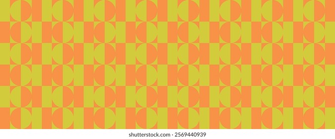 Retro vector geometric background with orange and green colors. The background features a seamless pattern with a vibrant, textured style. Orange colorful retro geometric pattern background vector.