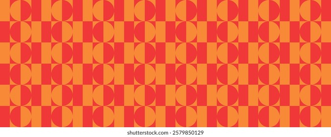 Retro vector geometric background with red and orange repeating patterns. The background features bold red and orange circular designs. Orange colorful retro geometric pattern background vector.
