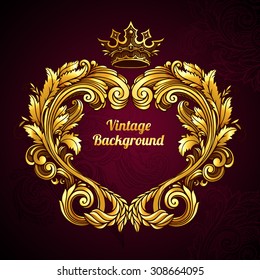 Retro vector golden baroque frame.