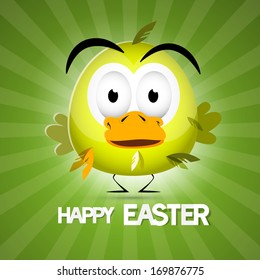 Retro Vector Green Easter Background with Funny Chick