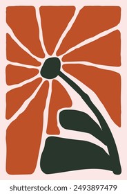 Retro vector groovy wall art poster design. Flower and botanicals poster