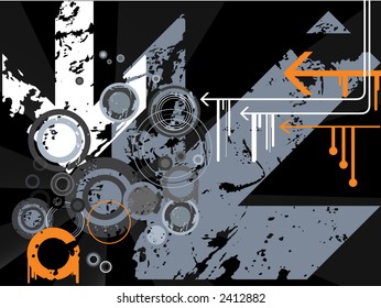 Retro vector with grunge arrows and a star burst effect background.