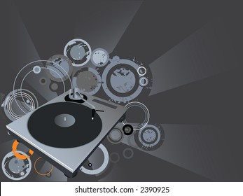 Retro vector with grunge background and a dj mix turntable. Concept: Party and entertainment.