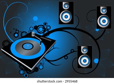 Retro vector with grunge background and a dj mix turntable. Concept: Party and entertainment.