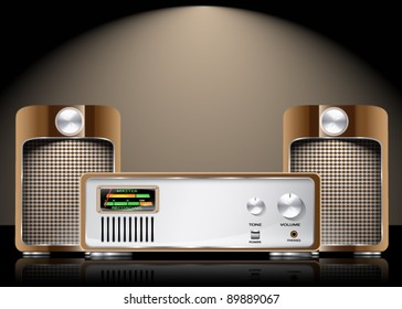 Retro Vector High Fidelity Sound System Set with Speakers