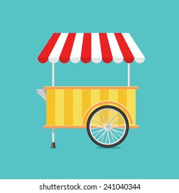 Retro vector ice cream cart on green background in flat style