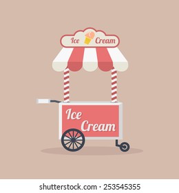 Retro vector ice cream cart. Vector Illustration. Flat design.