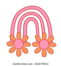 Retro vector illustration from 70s and 60s. Hippie groovy flower and rainbow.