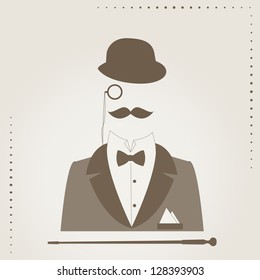  Retro vector illustration of bowler, mustaches,  stick , monocle and elegant suit