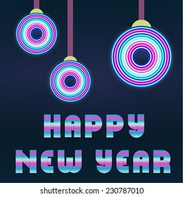 Retro Vector Illustration of HAppy New Year Disco Stripes for Design, Website, Background Banner. Xmas  Vintage Balls. Party Rays Texture Template