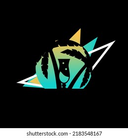 Retro vector illustration in the style of the 80s for a T-shirt with a cocktail image in neon bright colors on a dark background