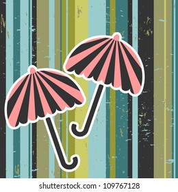 Retro vector illustration umbrellas on stripey background