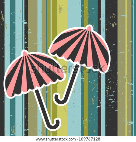 Retro vector illustration umbrellas on stripey background