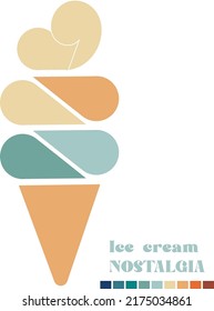 Retro vector image of an ice cream, geometric shapes, white background