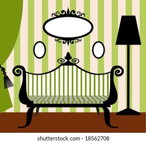 Retro vector interior in green and black